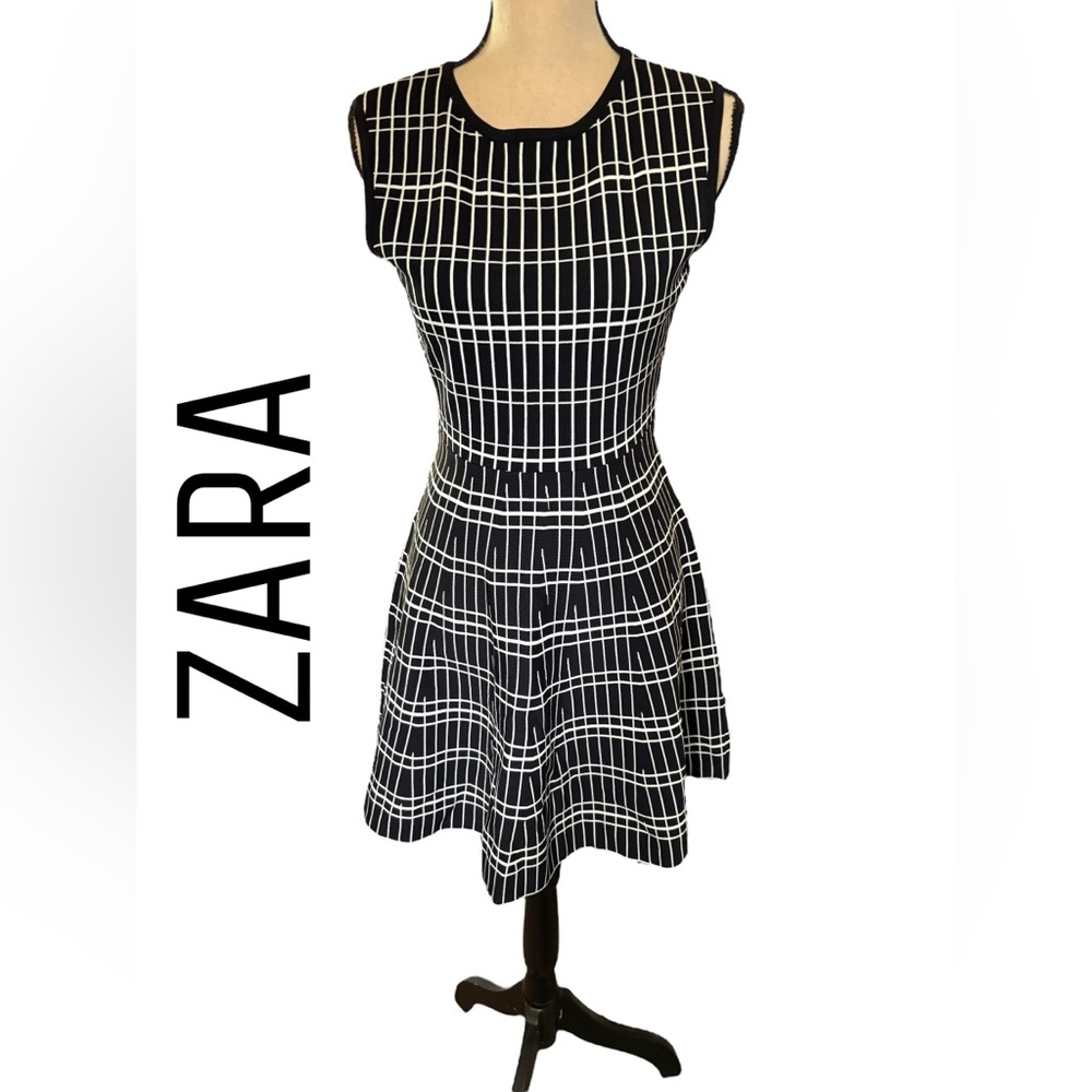 ZARA-NWT large geometric fit & flare mini skater dress. Black/white. New w/tag! - Picture 10 of 15